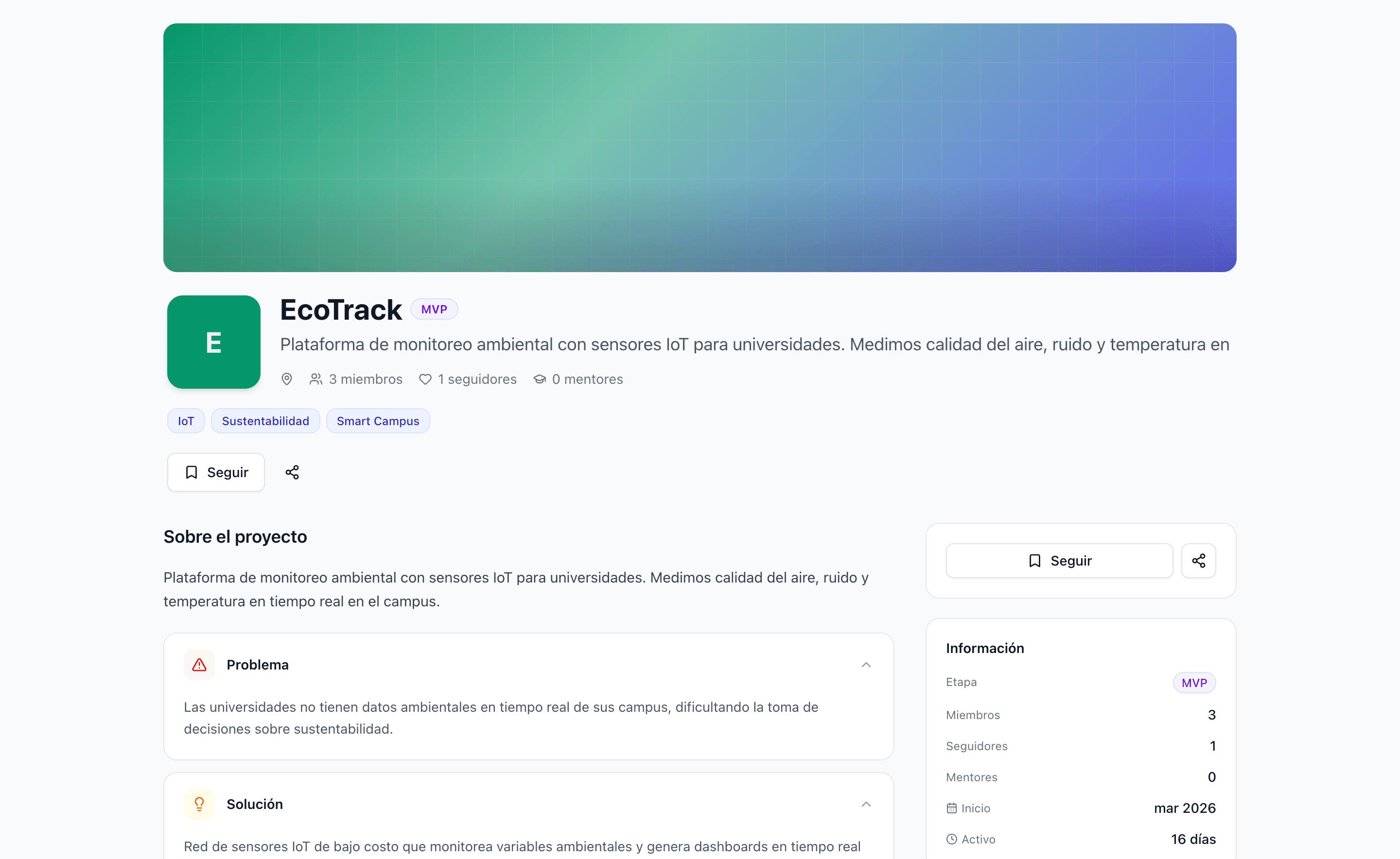Proyectos reales, no perfiles vacíos